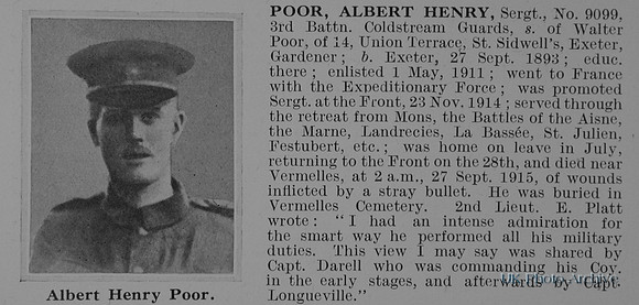 Poor A H Sergt 9099 3rd Coldstream Guards Obit