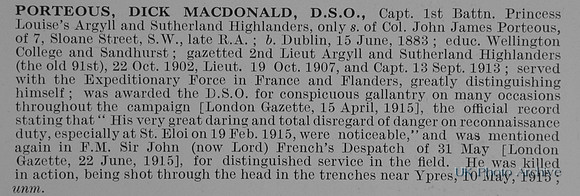 Porteous D M Captain DSO 1st Argyll And Sutherland Highlanders