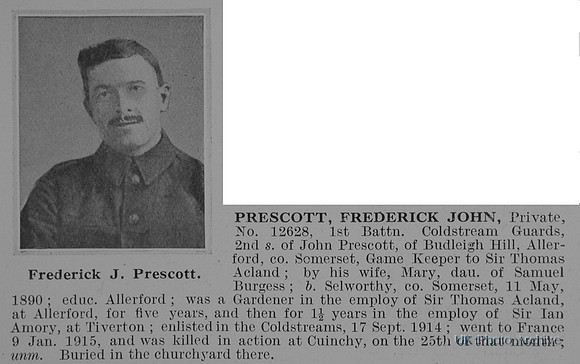Prescott F J Pte 12628 1st Coldstream Guards Obit