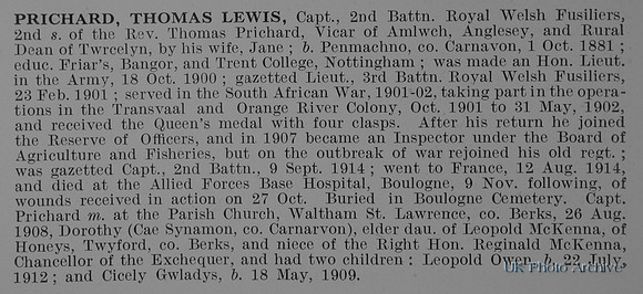 Prichard T L Captain 2nd Royal Welsh Fusiliers
