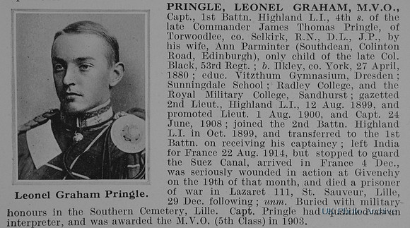 Pringle L G Captain 1st Highland Light Infantry Obit