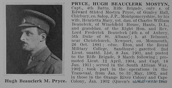 Pryce H B M Captain 4th Rifle Brigade Obit Part 1