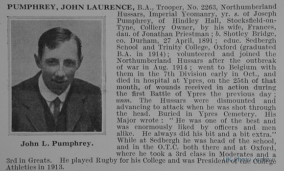 Pumphrey J L Tpr 2263 Nortumberland Hussars Obit