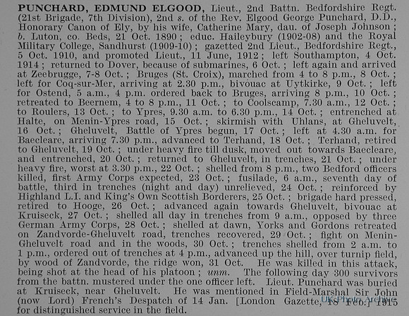 Punchard E E Lt 2nd Bedfordshire Regiment
