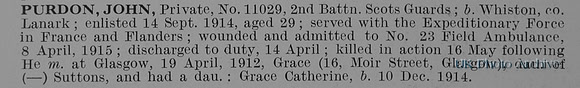Purdon J Pte 11029 2nd Scots Guards