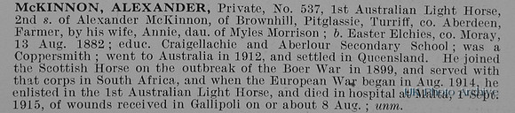 McKinnon A Pte 537 1st Australian Light Horse Obit