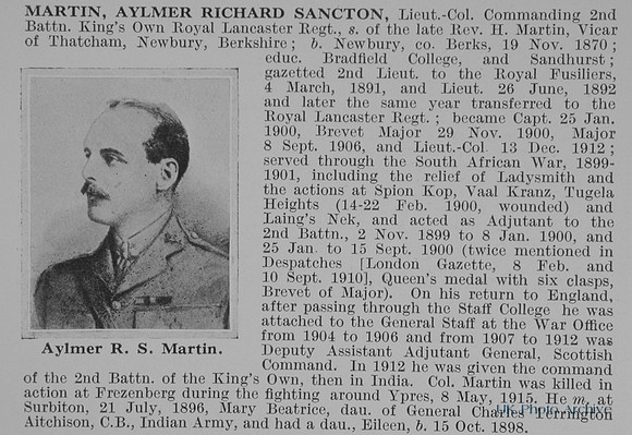 Martin A R S Lt Col 2nd Kings Own Royal Lancaster Regiment Obit