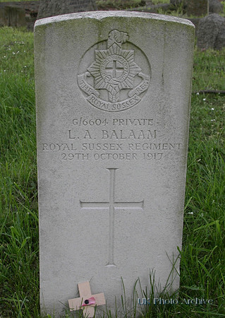 Balaam L A Pte G/6604 32nd Royal Sussex Regiment Died 29th October 1917 Sutton Cemetery.
