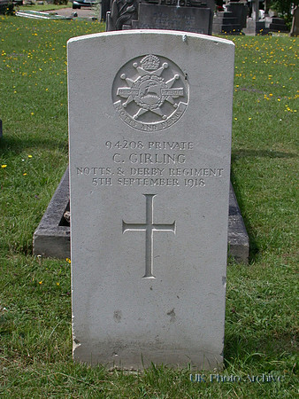 Girling C Pte 94208 12 Sherwood Foresters (Notts and Derby Regiment)  EPSOM CEMETERY