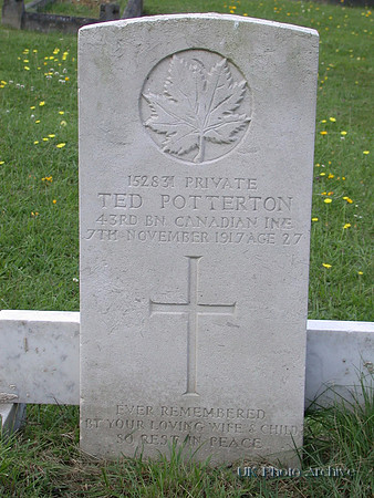 Potterton T Pte 152831 43rd Canadian Infantry EPSOM CEMETERY