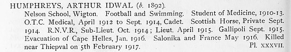 Humphreys A I Sub Lt Royal Naval Volunteer Reserve Obit