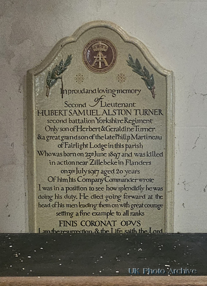 Turner H S A 2nd Lt 2nd Yorkshire Regiment Memorial