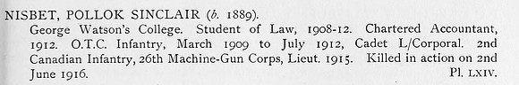 Nisbet P S Lt 26th Canadian Infantry Obit