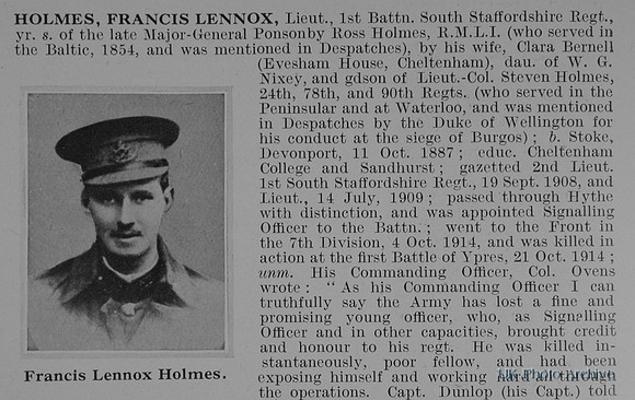 Holmes F L Lt 1st South Staffs Regiment Obit Part 1