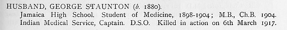 Husband G S Captain DSO Indian Medical Services Obit