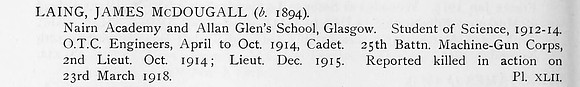 Laing J M Lt Machine Gun Corps Obit
