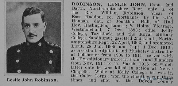 Robinson L J Captain 2nd Northamptonshire Regiment Obit Part 1