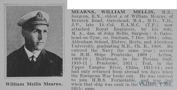 Mearns W M Surgeon HMS Formidable Royal Navy Obit