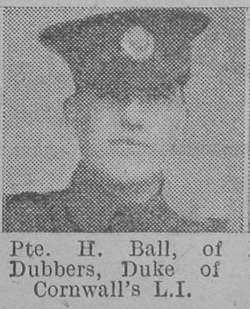 Ball H Pte Duke Of Cornwalls Light Infantry Of Dubbers The Vivid 24th April 1915