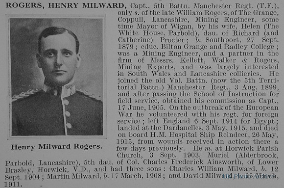 Rogers H M Captain 5th Manchester Regiment Obit