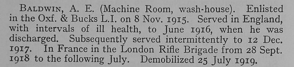 Baldwin A E Pte 5th London Regiment