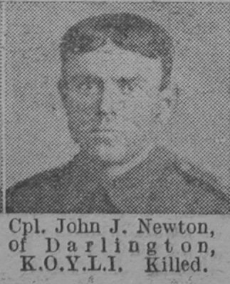 Newton J J Cpl Kings Own Yorkshire Light Infantry Of Darlington The Vivid 24th April 1915