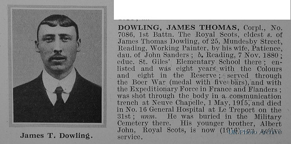 Dowling J T Cpl 7086 1st Royal Scots Obit