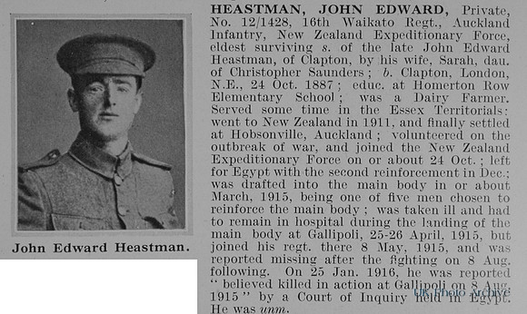 Heastman J E Pte 12-1428 16th Waikato Regiment Auckland Infantry NZEF Obit