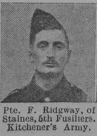 Ridgeway F Pte 6th Royal Fusiliers Of Staines The Vivid 24th April 1915