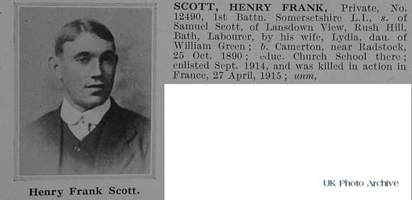 Scott H F Pte 12490 1st Somerset Light Infantry Obit