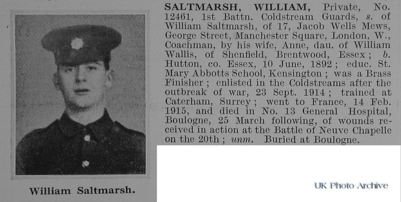 Saltmarsh W Pte 12461 1st Coldstream Guards Obit