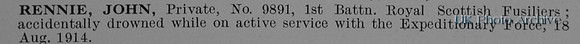 Rennie J Pte 9891 1st Royal Scots Fusiliers