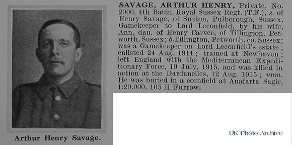 Savage A H Pte 2000 4th Royal Sussex Regiment Obit