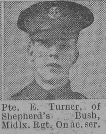 Turner E Pte Middlesex Regiment Of Shepherds Bush The Vivid 24th April 1915