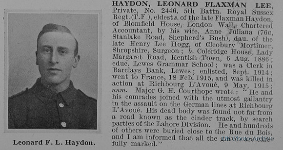 Haydon L F L Pte 2446 5th Royal Sussex Regiment Obit