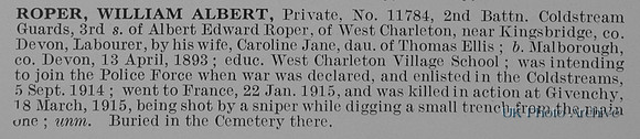 Roper W A Pte 11784 2nd Coldstream Guards