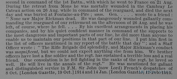 Rickman S H Major 1st Rifle Brigade Obit Part 2