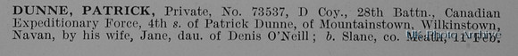 Dunne P Pte 73537 28th Canadian Expeditionary Force Obit Part 1