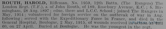 Routh H Rfn 1959 12th London Regiment