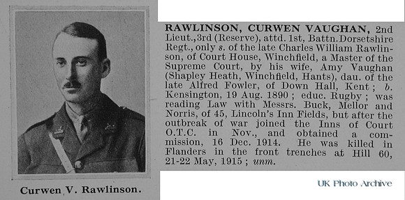 Rawlinson C V 2nd Lt 1st Dorset Regiment Obit