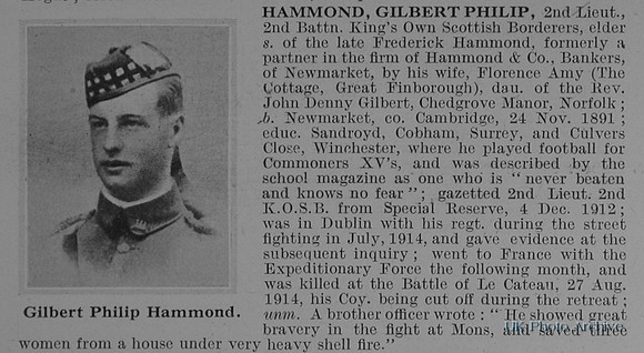 Hammond G P 2nd Lt 2nd Kings Own Scottish Borderers Obit