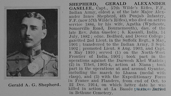 Shepherd G A G Captain Indian Army Obit