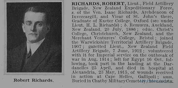 Richards R Lt New Zealand Field Artillery Obit