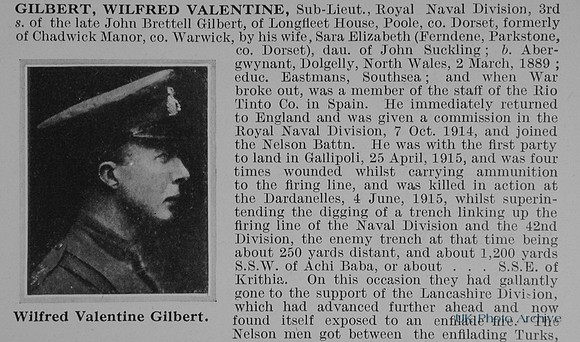 Gilbert W V Sub Lt Royal Naval Division RNVR Obit Part 1