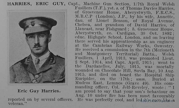 Harries E G Captain 7th Royal Welsh Fusiliers Obit