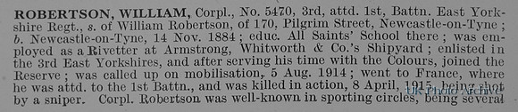Robertson W Cpl 5470 1st East Yorkshire Regiment Obit Part 1
