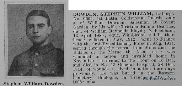 Dowden S W LCpl 9604 1st Coldstream Guards Obit