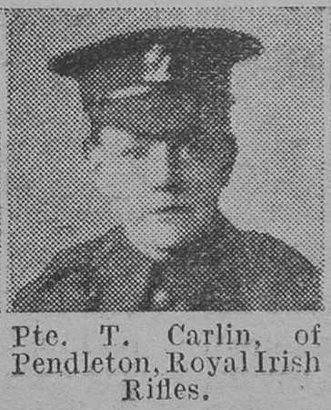 Carlin T Pte Royal Irish Rifles Of Pendleton The Vivid 17th April 1915