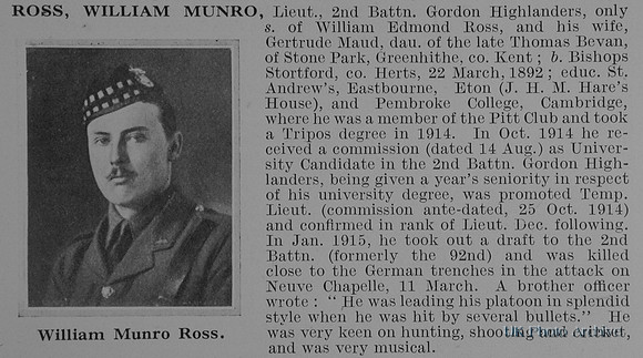 Ross W M Lt 2nd Gordon Highlaners Obit