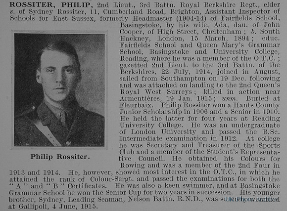 Rossiter P 2nd Lt 3rd Royal Berkshire Regiment Obit